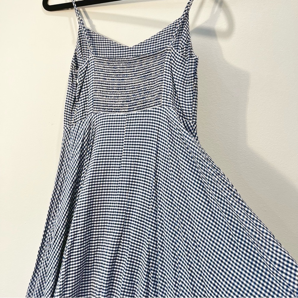 Old Navy Fit Flare Cami Blue White Gingham Smocked Summer Swing Mini Dress Small - Picture 7 of 9